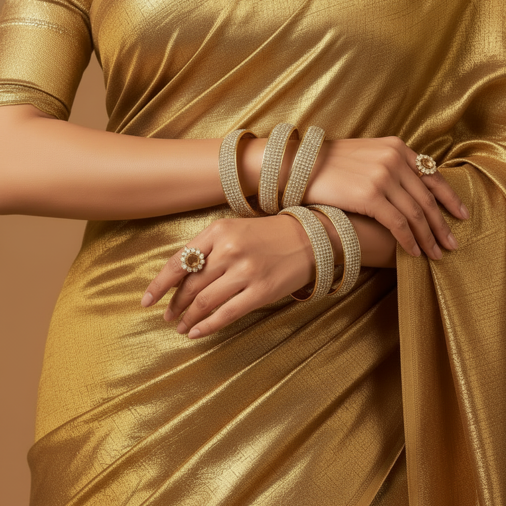 Aatmana By J&S Set Of 2 Gold Plated Cubic Zirconia Studded Kada Style Bangles