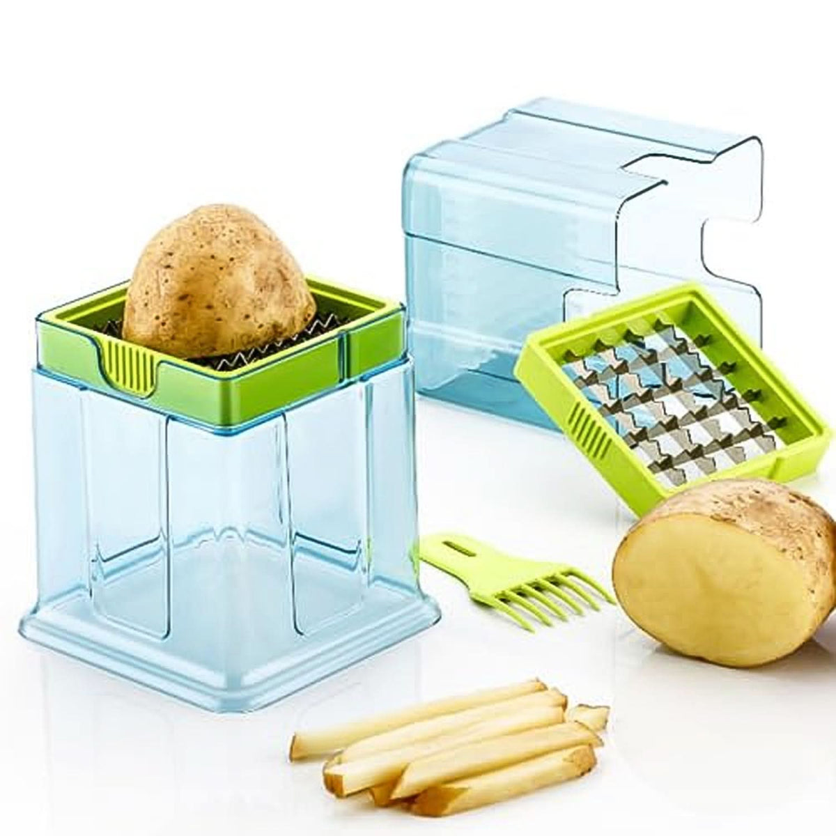 2 In 1 Potato Chipser Slicer French Fries Maker Finger Chips Plastic Two Blades Finger Chips Cutter For Kitchen Accessoryvegetable Fruit Slicer (1 Pc) HP DD