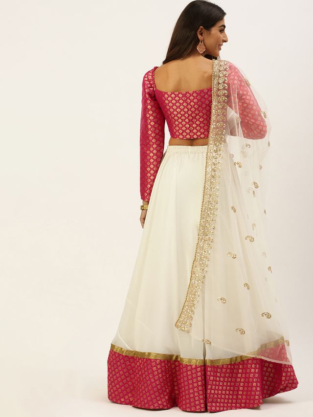 Bollywood Vogue Ready To Wear Pink Jacquard Art Silk Lehenga