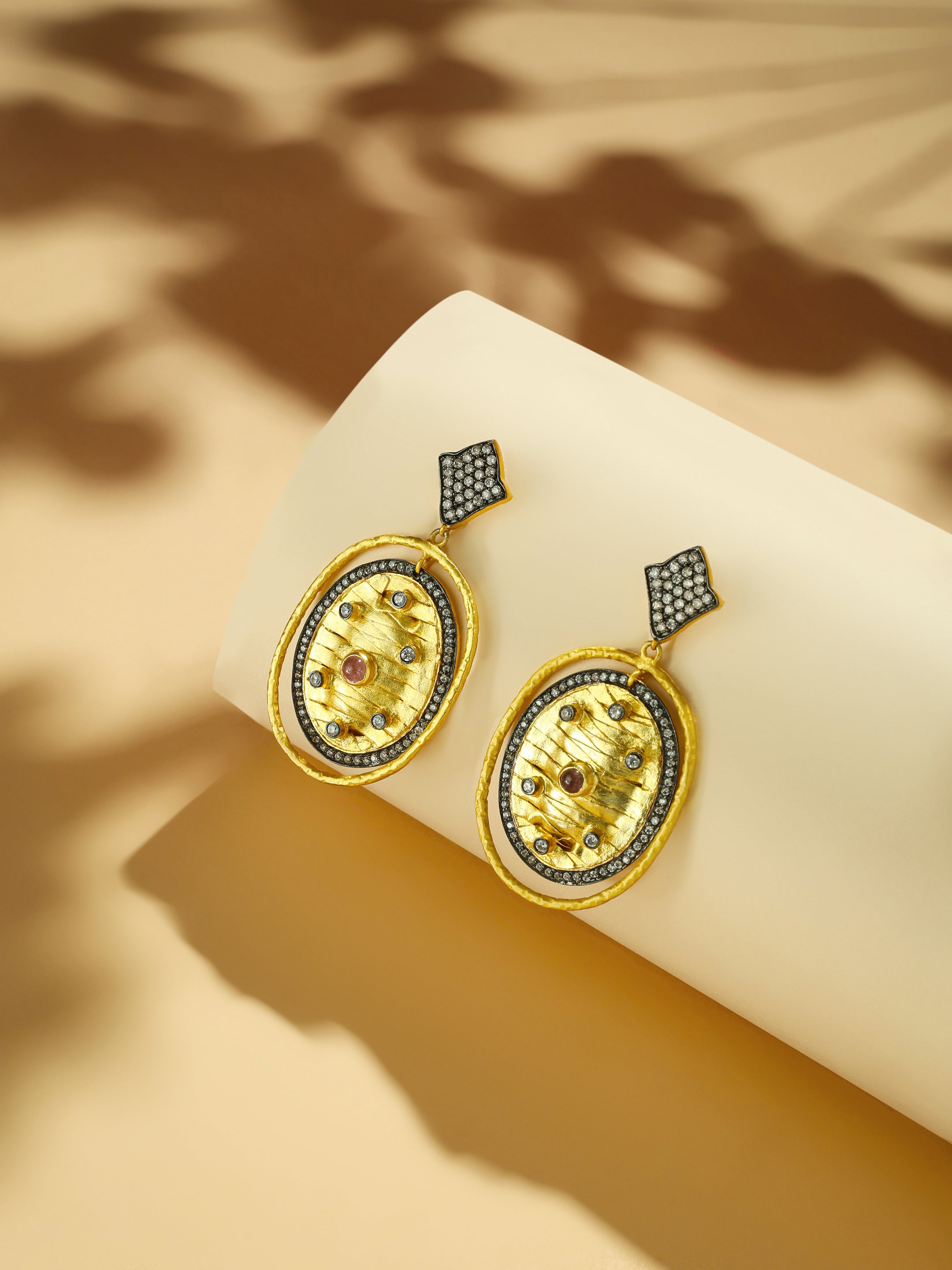 18k Gold-Plated Zircon Studded Statement Dangler Earrings