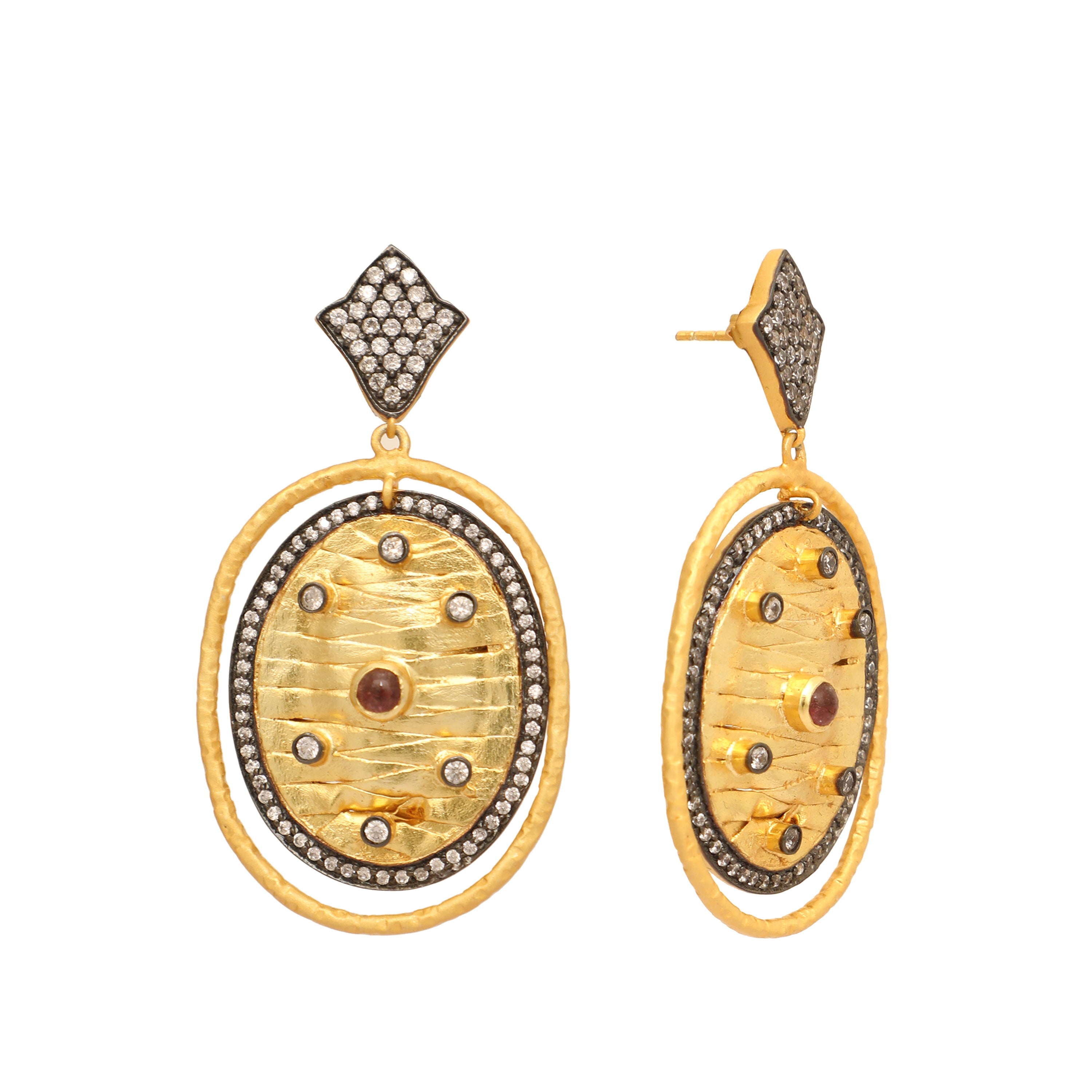 18k Gold-Plated Zircon Studded Statement Dangler Earrings