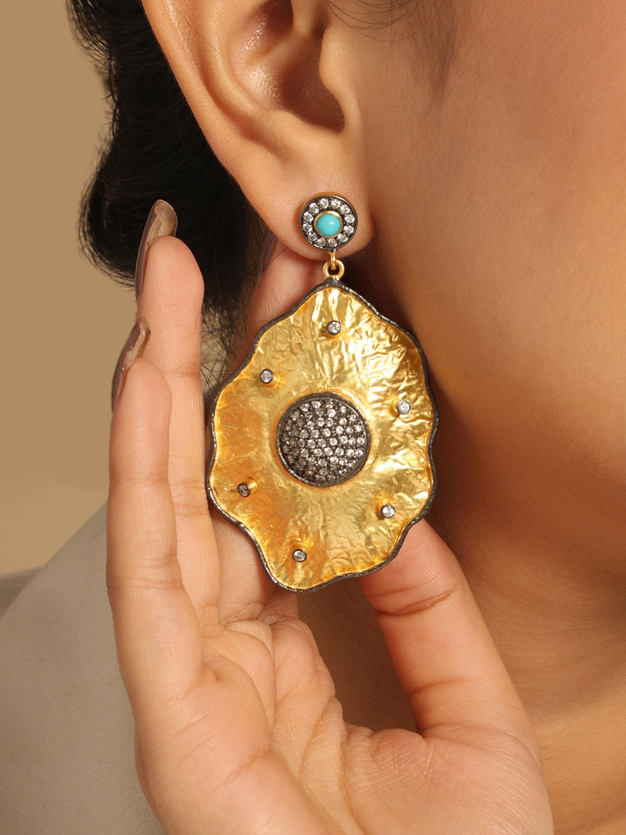 18k Gold-Plated zircon Studded Anti Tarnish Contemporary Dangler Earrings