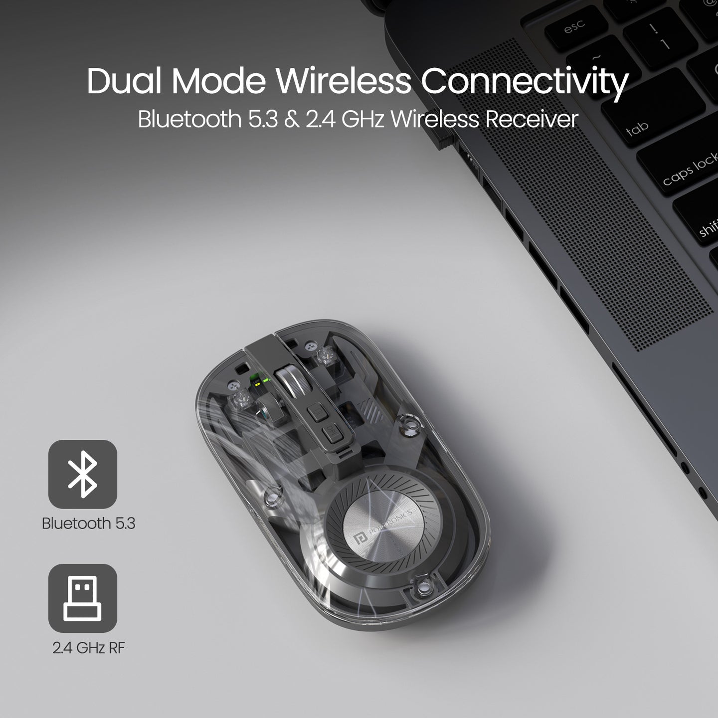 Portronics Toad 8 Dual Wireless Transparent Mouse (GREY)