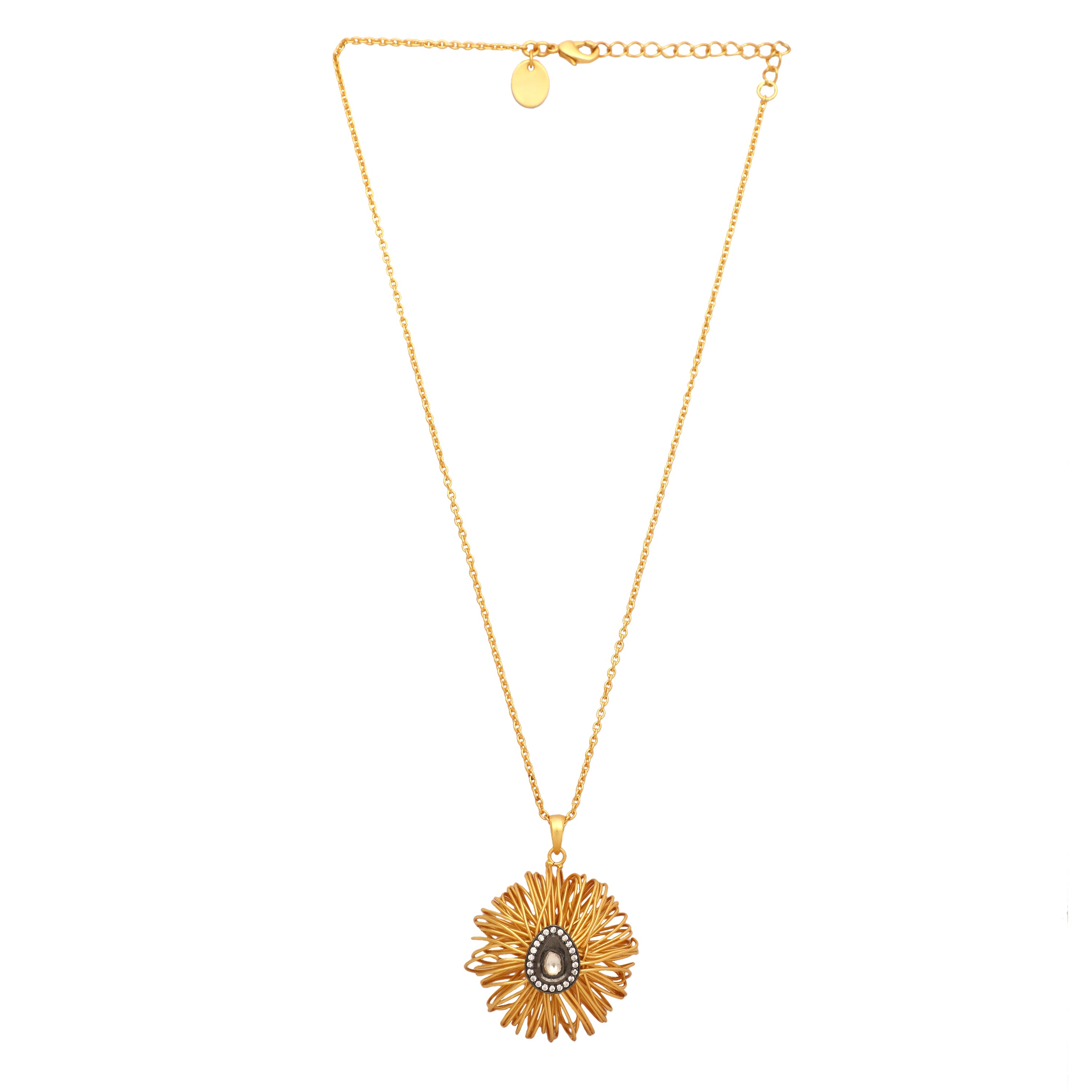 18k Gold-Plated Crystal Studded Chain Pendant Necklace