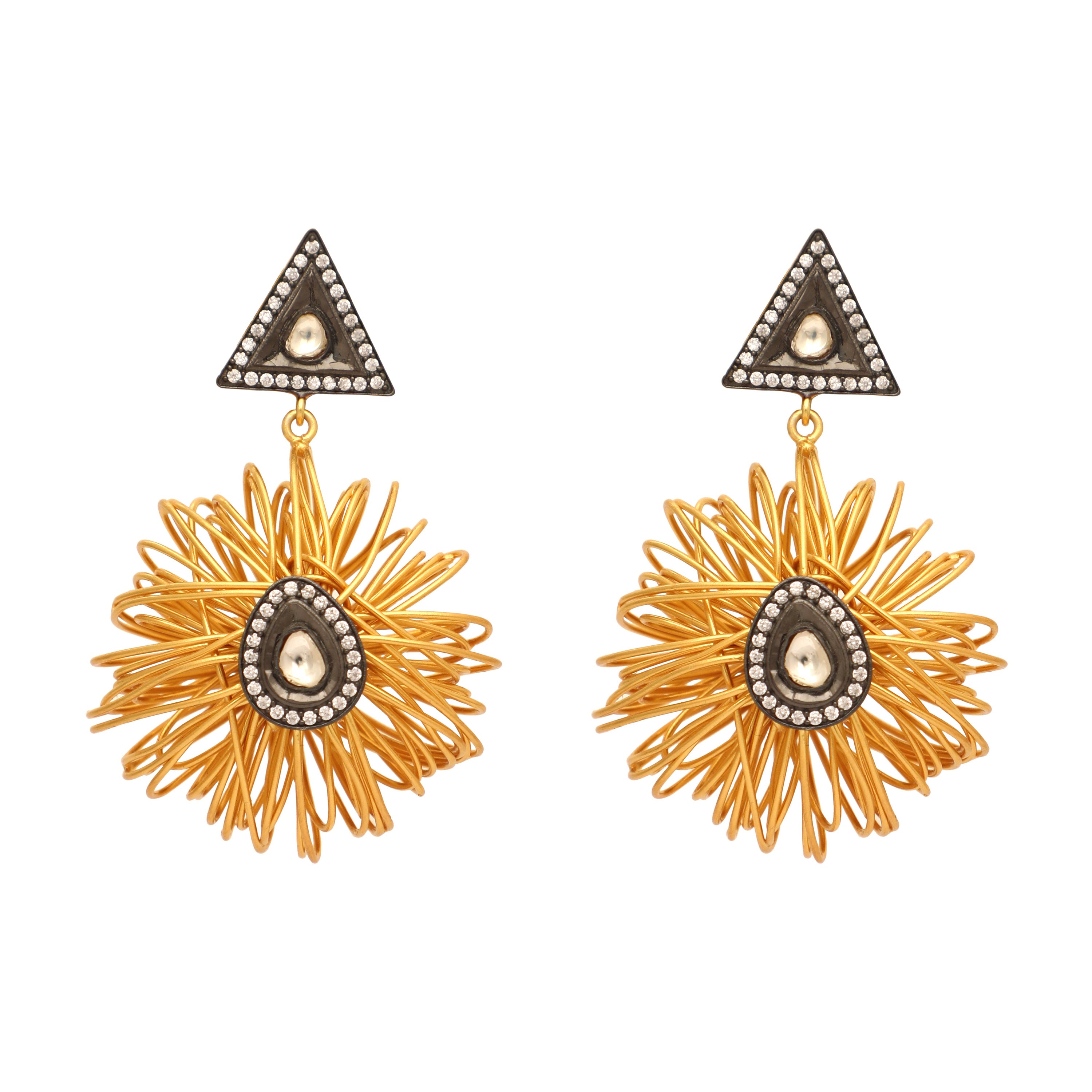 18K Gold-Plated Zircon Studded Contemporary Wire Motif Danglers