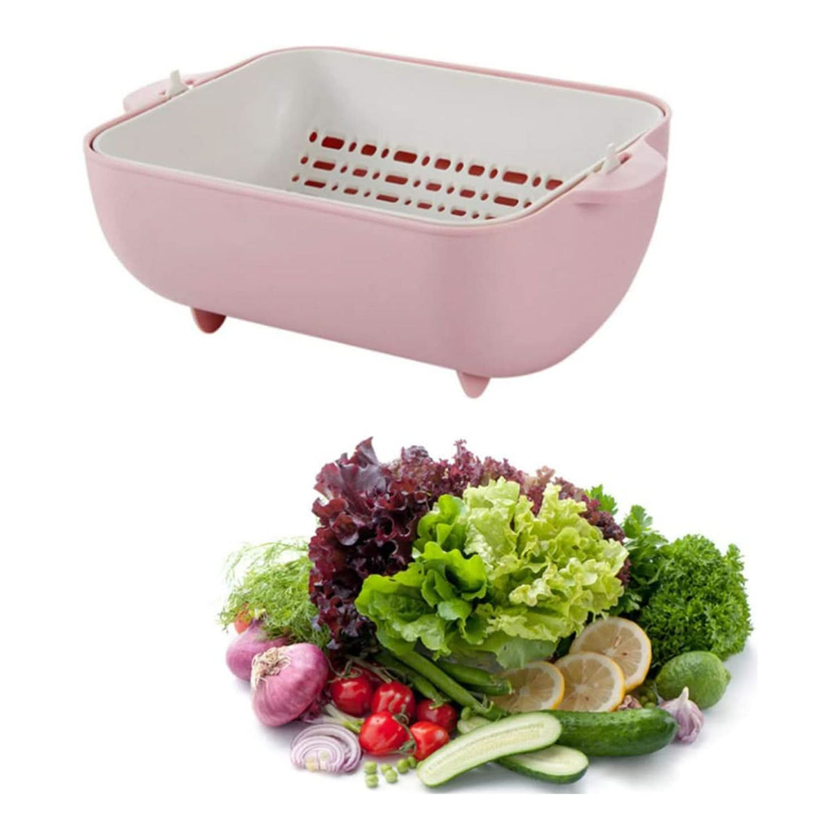 Double Layer Rotatable Strainer Bowl with Handles BPA-Free Plastic for Washing & Serving HP DD
