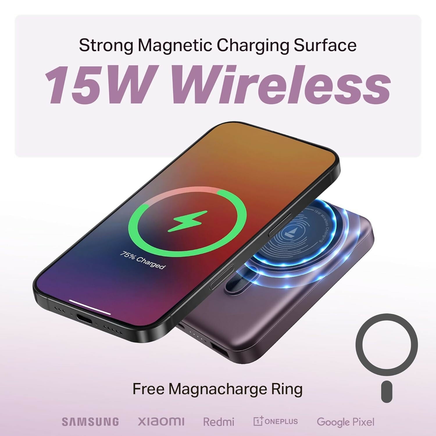 boAt New Launch EnergyShroom PB331 (Magsafe) 10000mAh Magnetic Wireless Powerbank, 15W Wireless & 22.5W Wired Charging for (iPhone 16,15,14,13 & 12, Android & Other Qi Enabled Devices) (Ash Black