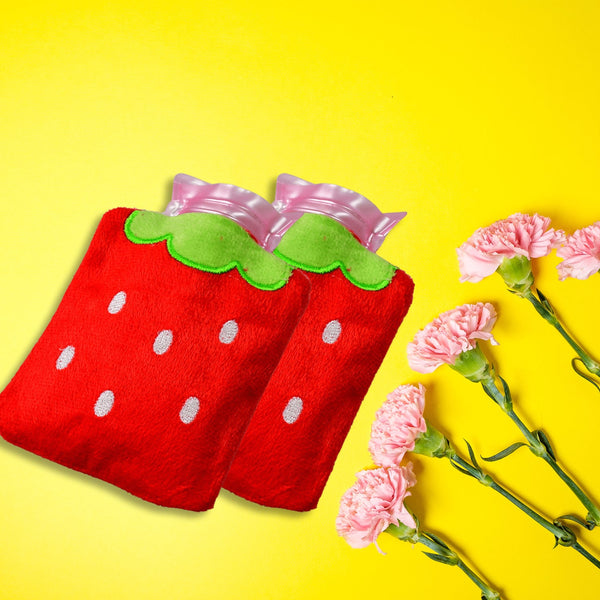 Strawberry Small Hot Water Bag With Cover For Pain Relief Neck Shoulder Pain And Hand Feet Warmer Menstrual Cramps. HP DD