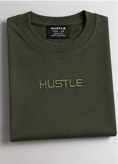 HUSTLE Men's Crew Neck Oversized Tees - Dark Green