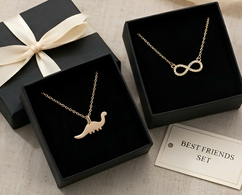 Infinity & Dinosaur Pendant Necklace Set (2 Pieces)