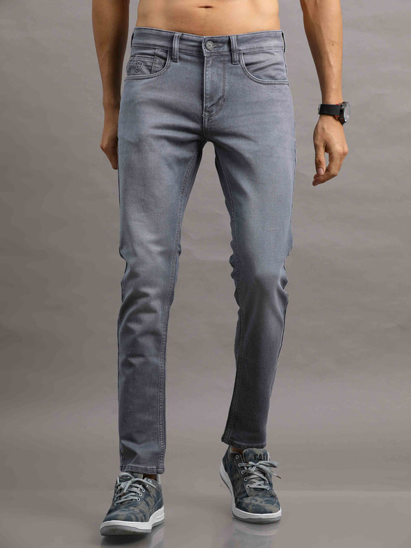 Men's Grey Relaxed Denim Ankle fit Jeans