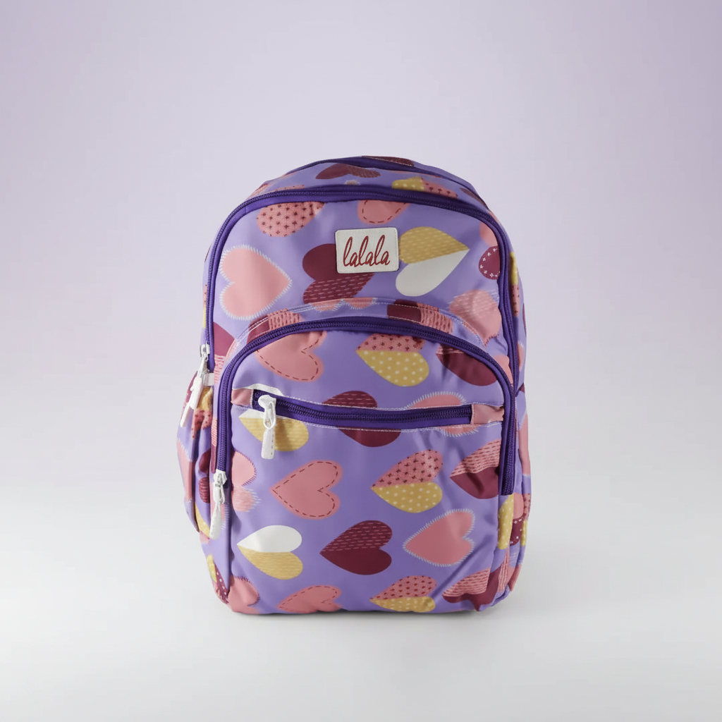 Hearts Printed College Backpack for Girls (Multicolor) SUPER