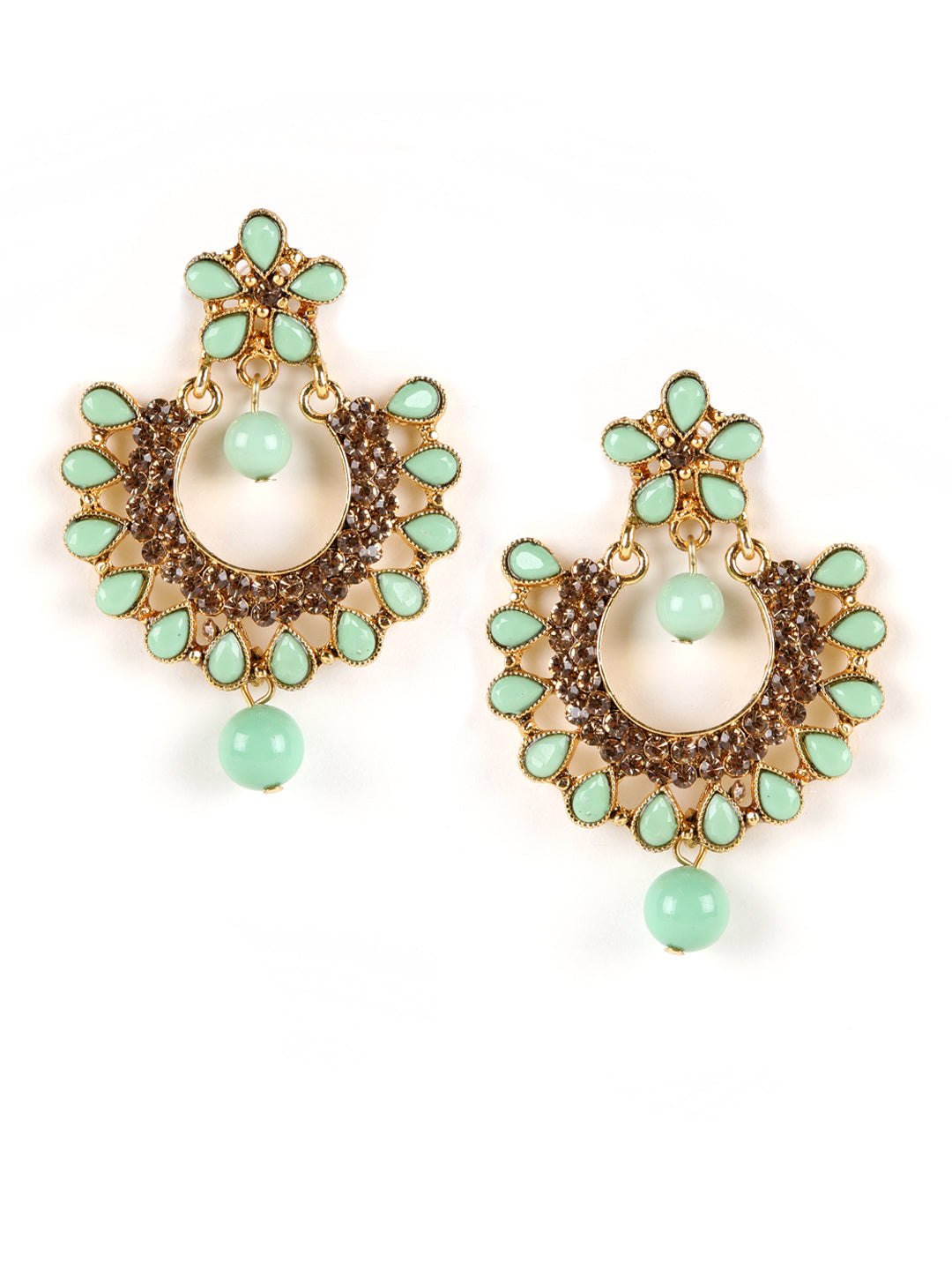Green Gold-Plated Kundan-Studded Handcrafted Crescent-Shaped Chandbalis