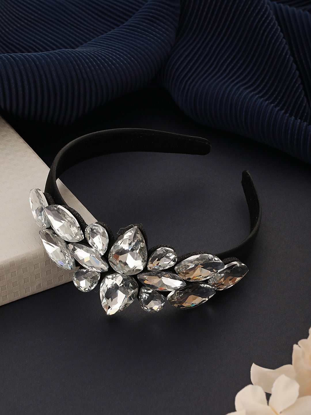 Grey Stone Studded & Black Embellished Hairband