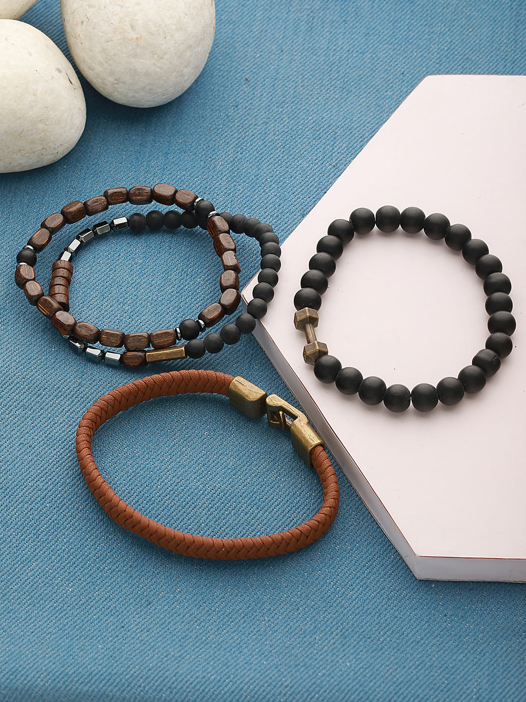 Men Pack Of 4 Brown & Black Beads Elasticated & Handcrafted Bracelet