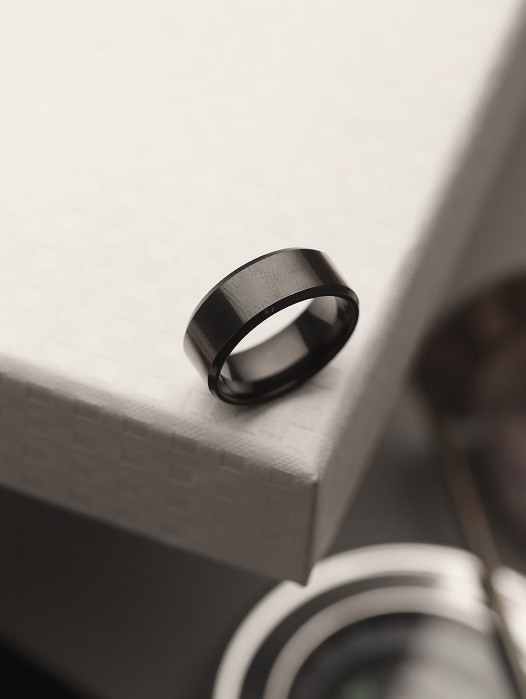 Unisex Black-Toned Stainless Steel Band Style Finger Ring