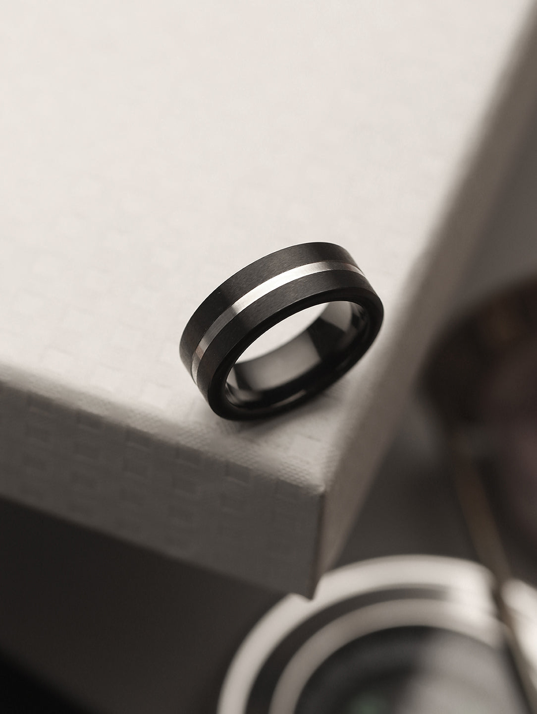 Men Black Classic Grooved Centre Band Ring