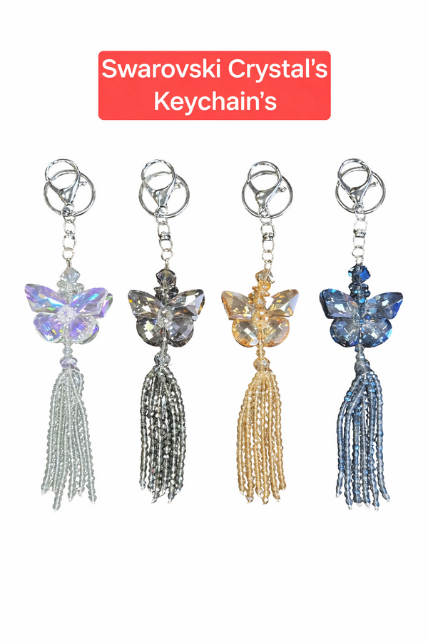 Swarovski Style Crystal Butterfly Tassel Keychain Fashion Pendant for Bags and Keys SAHANA GIFTS & STATIONARY
