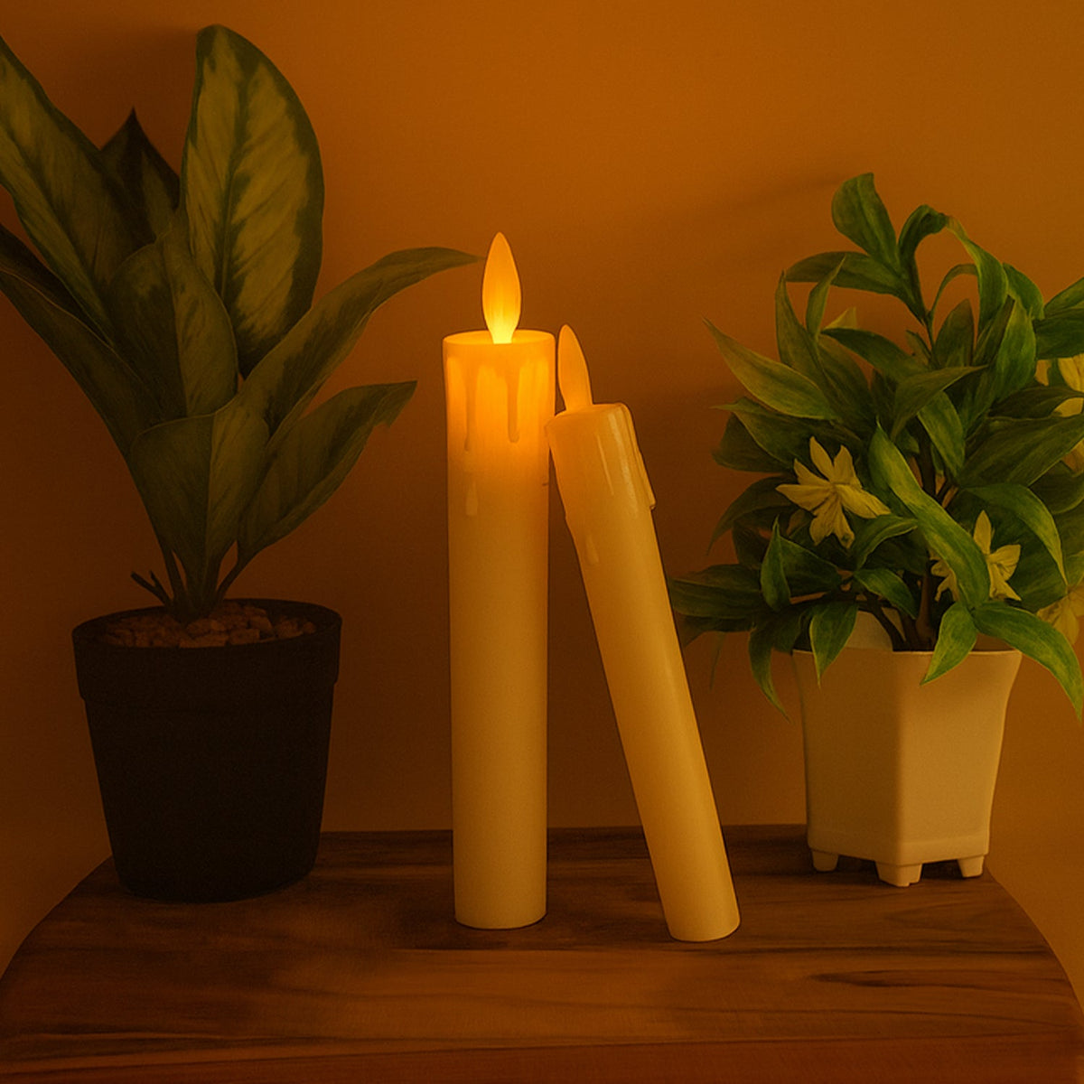 Set of 2 LED Flameless Taper Candles – Realistic Flickering Electronic Candle Lights for Home Décor HP DD