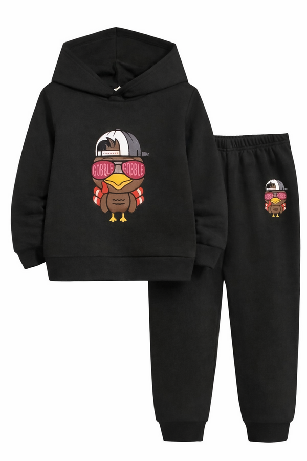 Unisex Kids Hooded Sweatshirt & Jogger Set – Cool Bird Cartoon Theme (Black) Luck Fashion