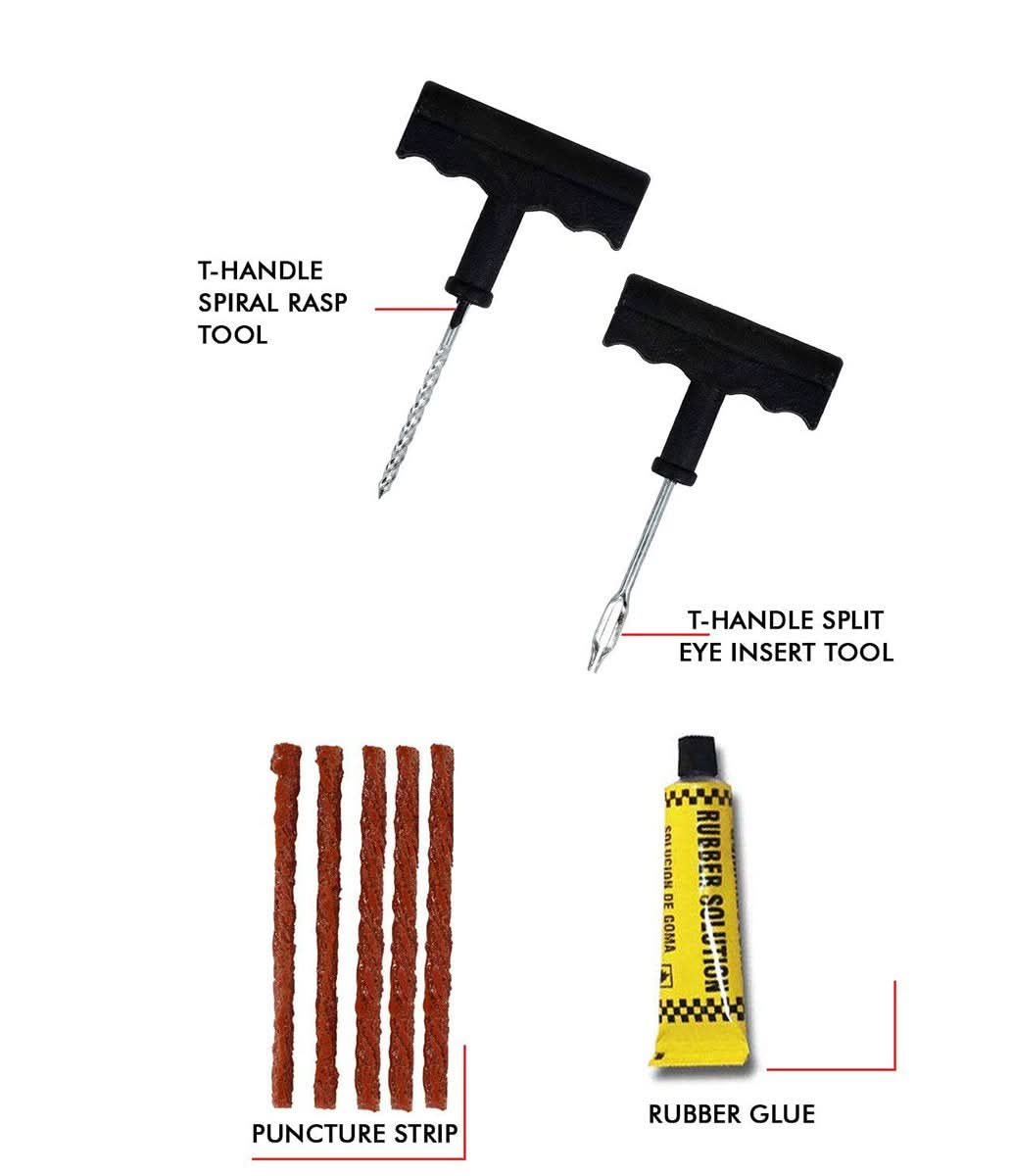 Puncture Repair Kit Tubeless Tyre Full Set With Nose Pliers Rubber Cement And Extra Strips For Cars Bikes HP DD