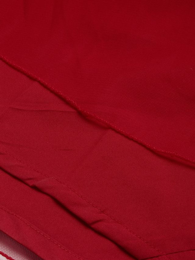 Bollywood Vogue Ready To Wear Dark Red Georgette Embroidered Layered Gown