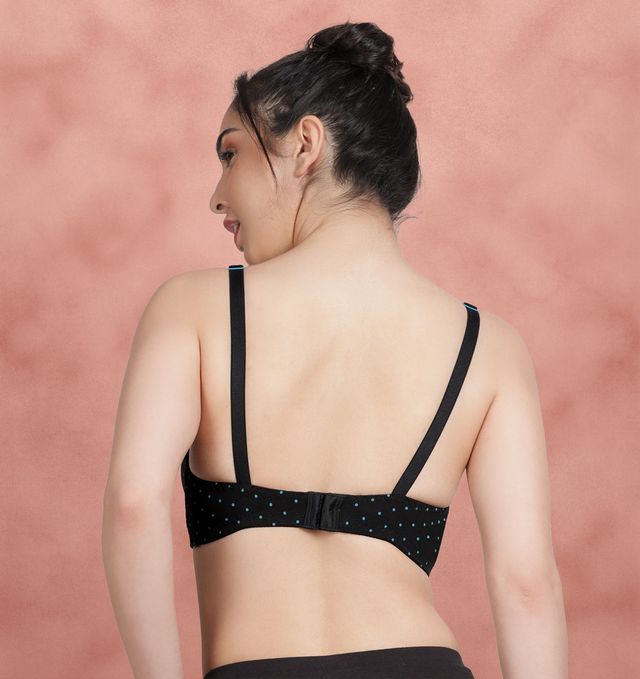 Susie 3/4th Coverage BlackBeauty Blue Polka Printed Adjustable, Non Detachable Non Padded wirefree Bra