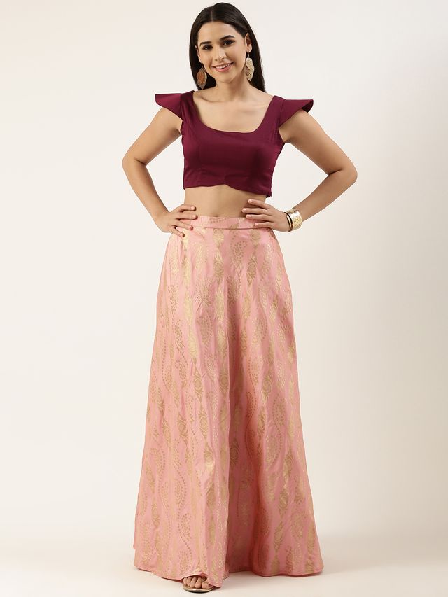 Bollywood Vogue Ready To Wear Pink Taffeta Jacquard Skirt and Blouse