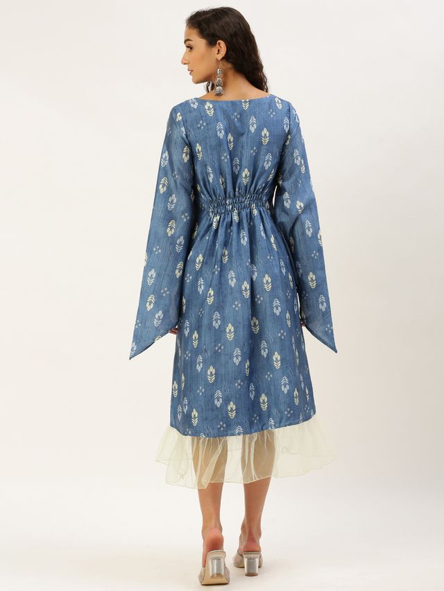 Bollywood Vogue Ready To Wear Blue Digital Printed Kaftan Dress
