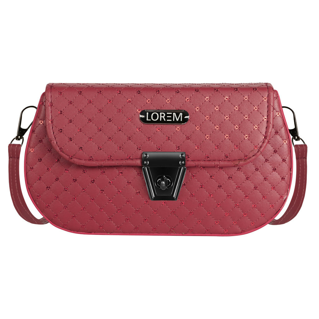 Maroon Faux Leather Handbag for Women – Turnlock Closure