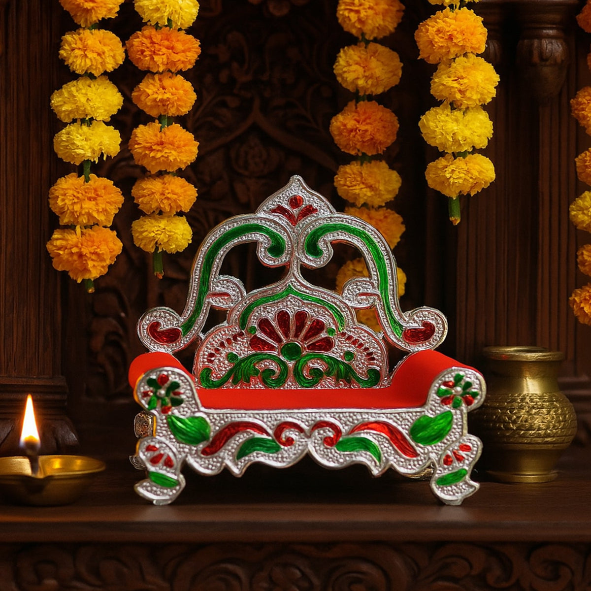 Plastic Decorative Small Singhasan For Laddu Gopal Krishna Ji Or Ganesha Idol (1 Pc) HP DD