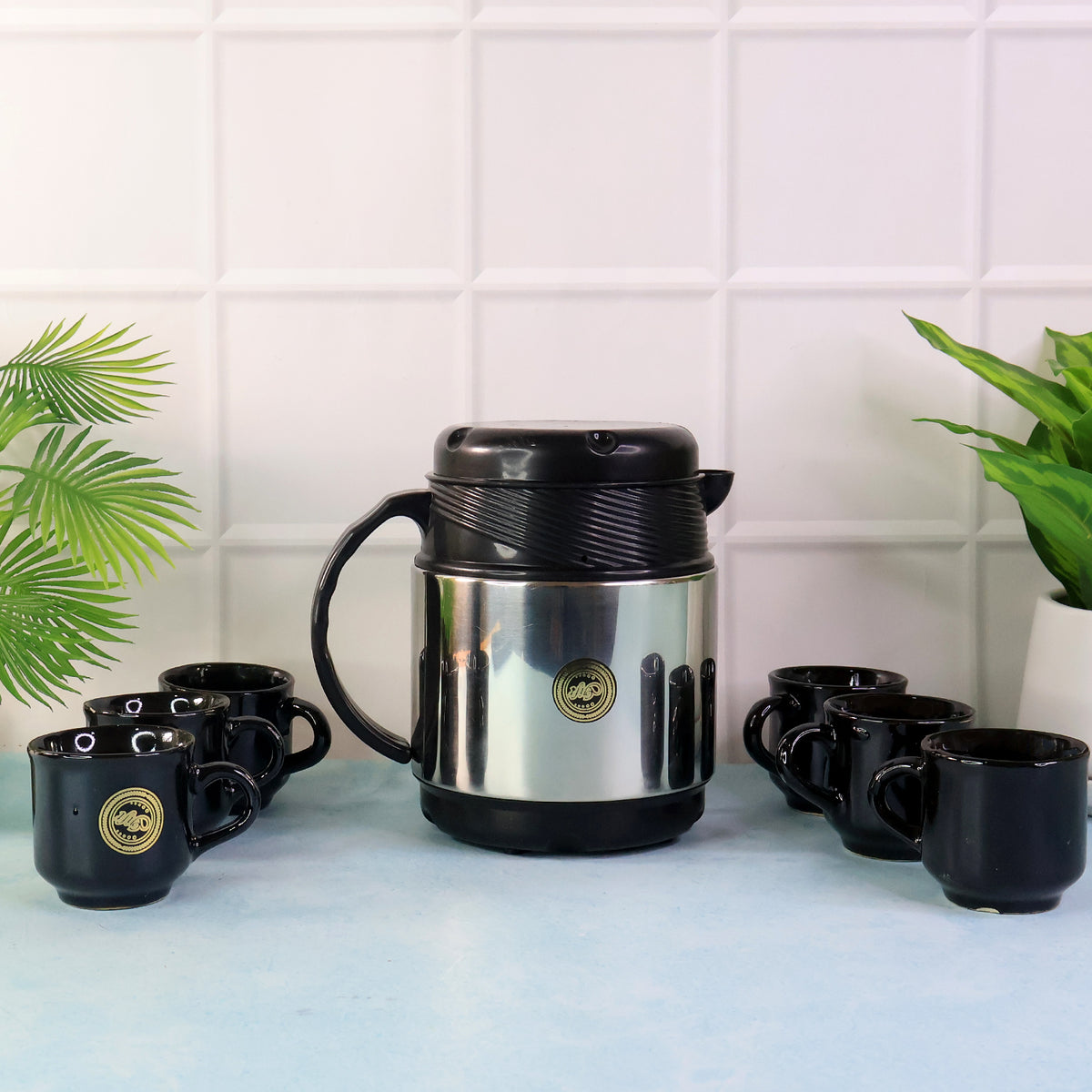 Premium Hot Express Tea and Coffee Set with Thermos Flask and 6 Ceramic Cups(1 Set)