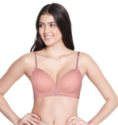 Susie Half Coverage PaleRosette Padded Wired Adjustable MultiwayFull Lace Designer Bra