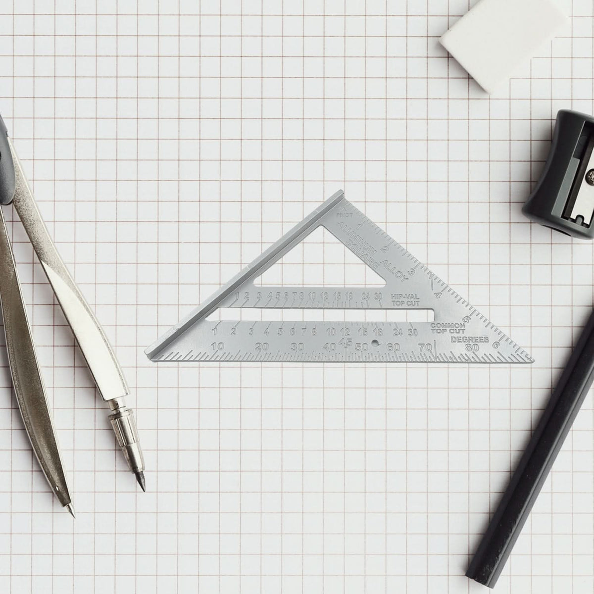 Double-Sided Triangle Ruler with 7-Inch Aluminum Alloy Rafter Square for Home & Industrial Use (45°/90° Tool) HP DD