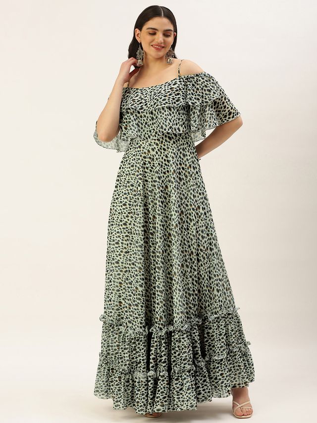 Bollywood Vogue Ready To Wear Cream Georgette Digital Printed Gown