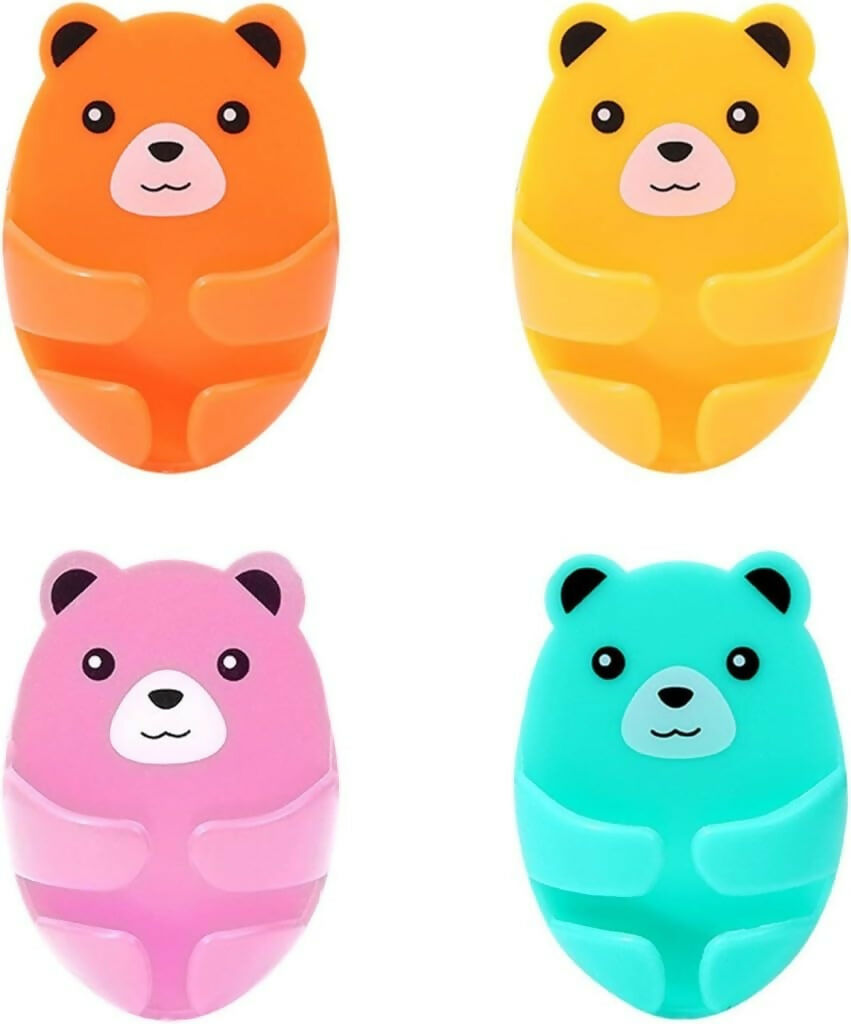 Cute Bears Wall Hook Hanging Adhesive Rebreed Plug Wire Cartoon Bear Storage Kitchen Gadgets Pack of 5
