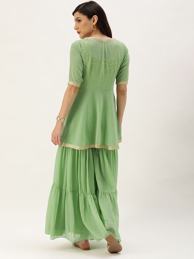 Bollywood Vogue Ready To Wear Yellow N Green Embroidered Sharara Suit