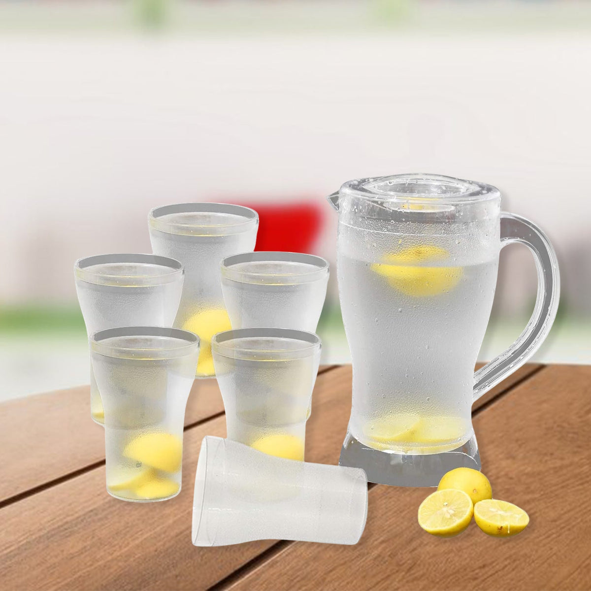 Apex Unbreakable Lemon Jug Set With 6 Glasses 1200ml Jug + 300ml Glasses Approx HP DD