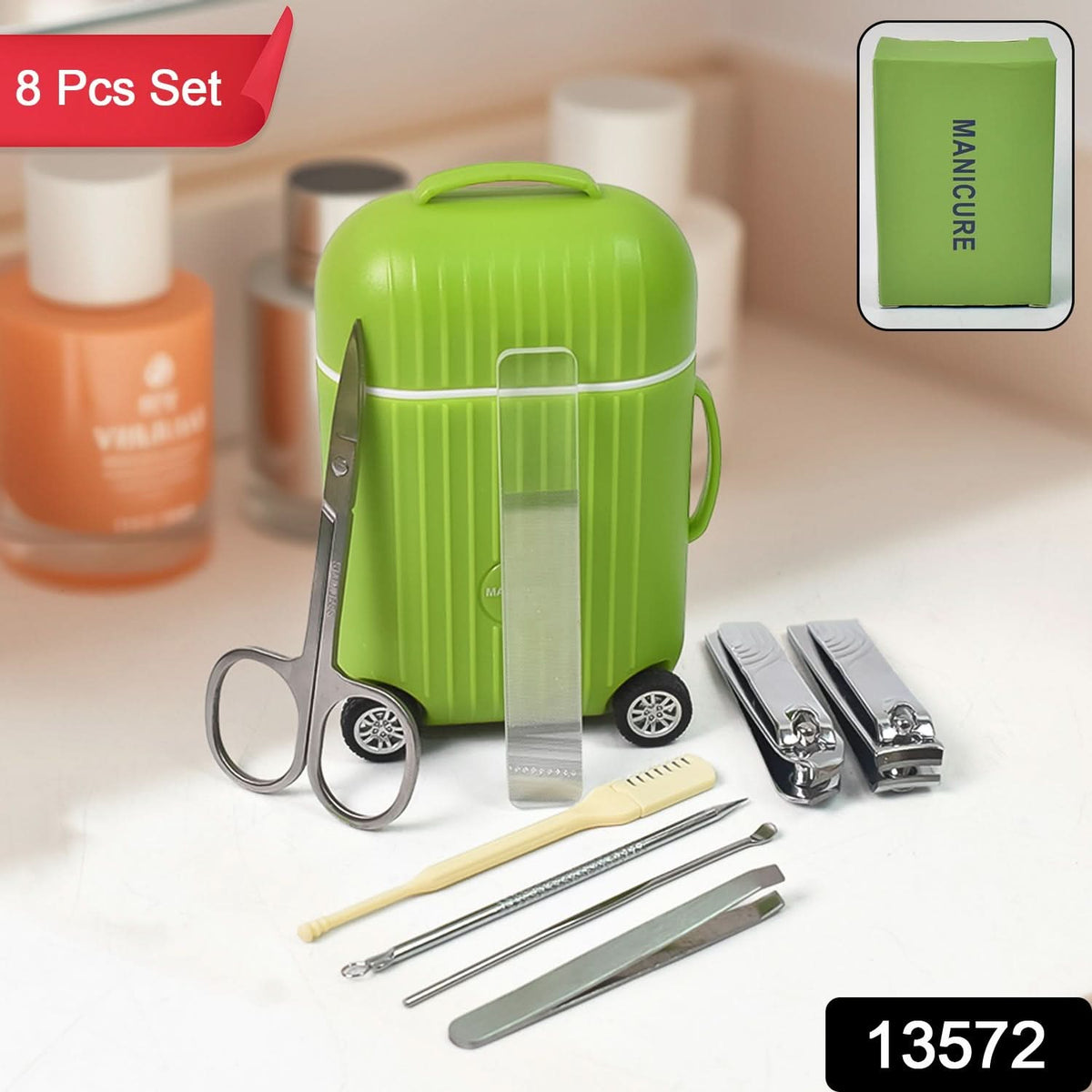 Manicure Kit Pedicure Tools For Feet Nail Clipper (8 Pcs Set With Mini 4 Wheel Suitcase Trolley) HP DD