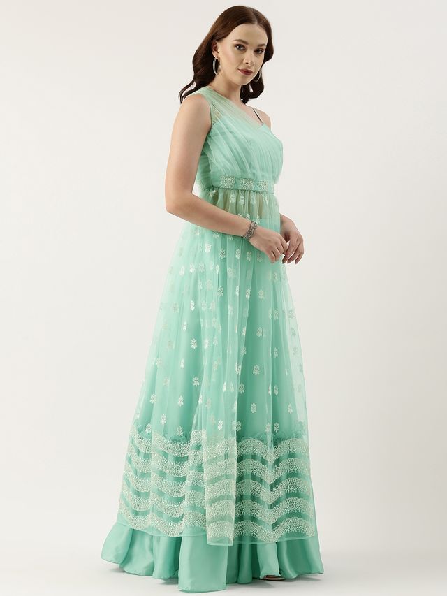 Bollywood Vogue Ready To Wear Light Sea Green Net Skirt Set