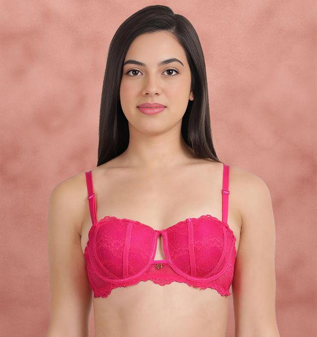 Susie Half Coverage Fandango Pink Lace Adjustable, MultiwayPadded Balconette Bra