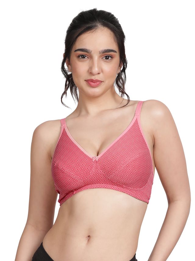 Susie 3/4th Coverage Candlelight Peach Geometric Printed Non Padded Adjustable, Non Detachable Bra