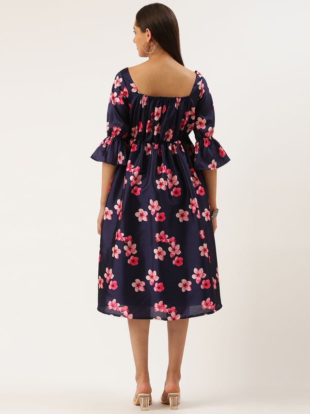 Bollywood Vogue Ready To Wear Blue Printed Art Silk Dress