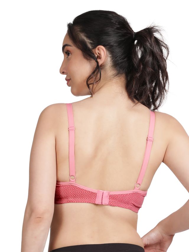 Susie 3/4th Coverage Candlelight Peach Geometric Printed Non Padded Adjustable, Non Detachable Bra