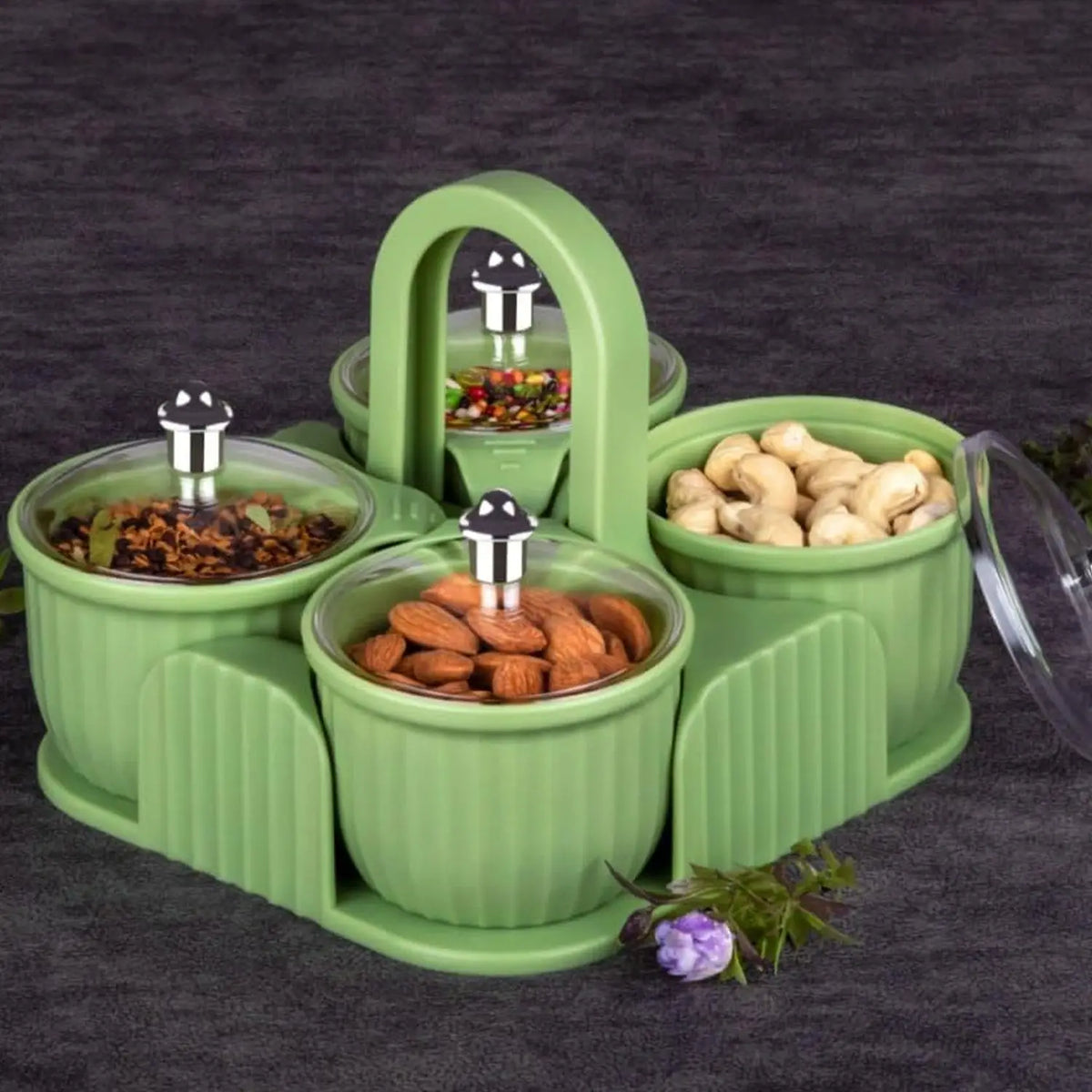 Multipurpose Jar Dryfruit Set Candy Chocolate Snacks Storage Jar Masala Jar For Home And Kitchen Airtight Dry Fruit Plastic Storage Container Tray Set With Lid 4 Serving Jar Container For Sweetschipscookies(4 Pc Set) HP DD