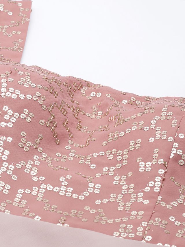 Bollywood Vogue Ready To Wear Pink Embroidered Georgette Layered Gown