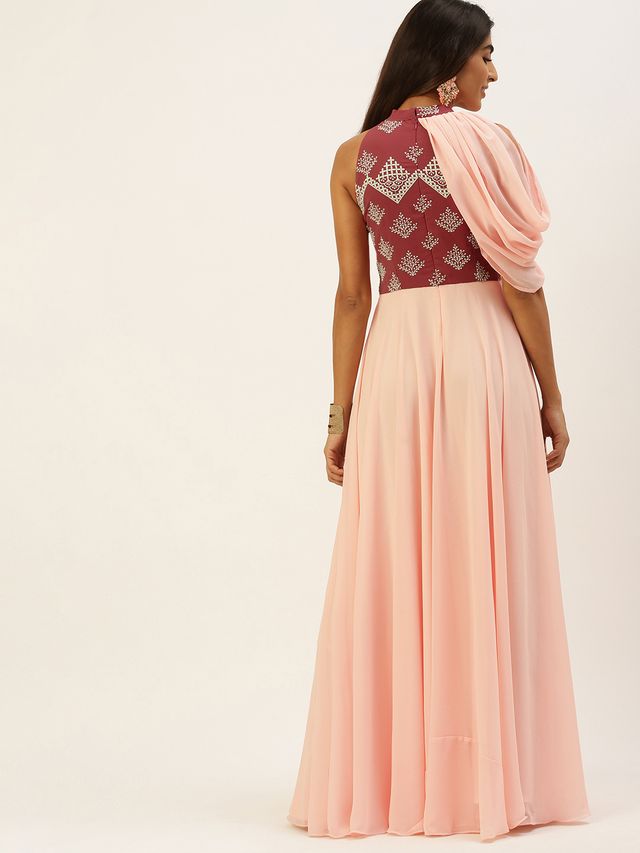 Bollywood Vogue Ready To Wear Peach N Mauve Halter Neck Gown