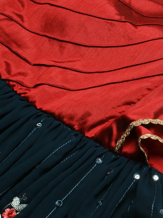 Bollywood Vogue Ready To Wear Maroon N Blue Sequins Georgette Gown