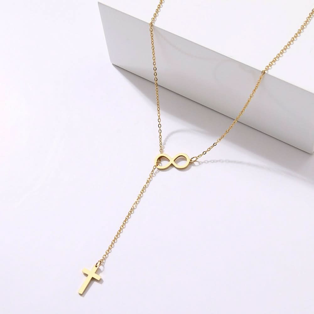 Faith & Protection: Infinity Cross & Hamza Gold Necklace Set of 3 pinapes