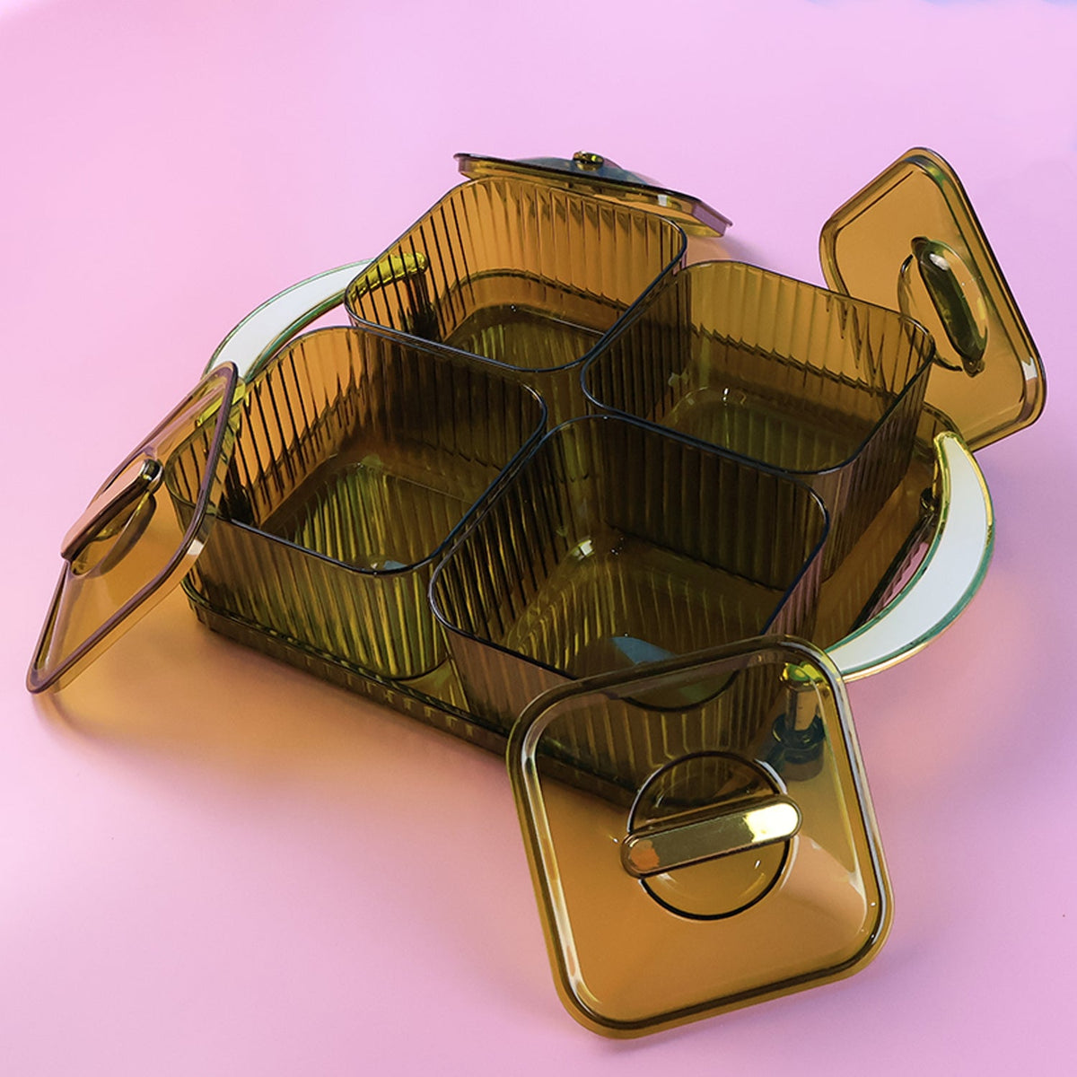 Luxury Delight 4-Piece Dryfruit Storage Box with Premium Golden Handle Tray (1 Set) HP DD